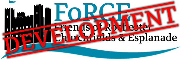 The FoRCE logo - an image of Rochester Castle and an explanation of the acronym: the Friends of Rochester Churchfields and Esplanade