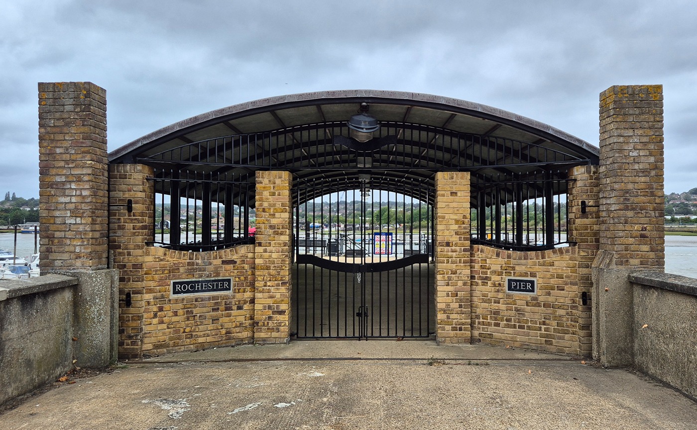 The entrance to Rochester Pier, with gates locked